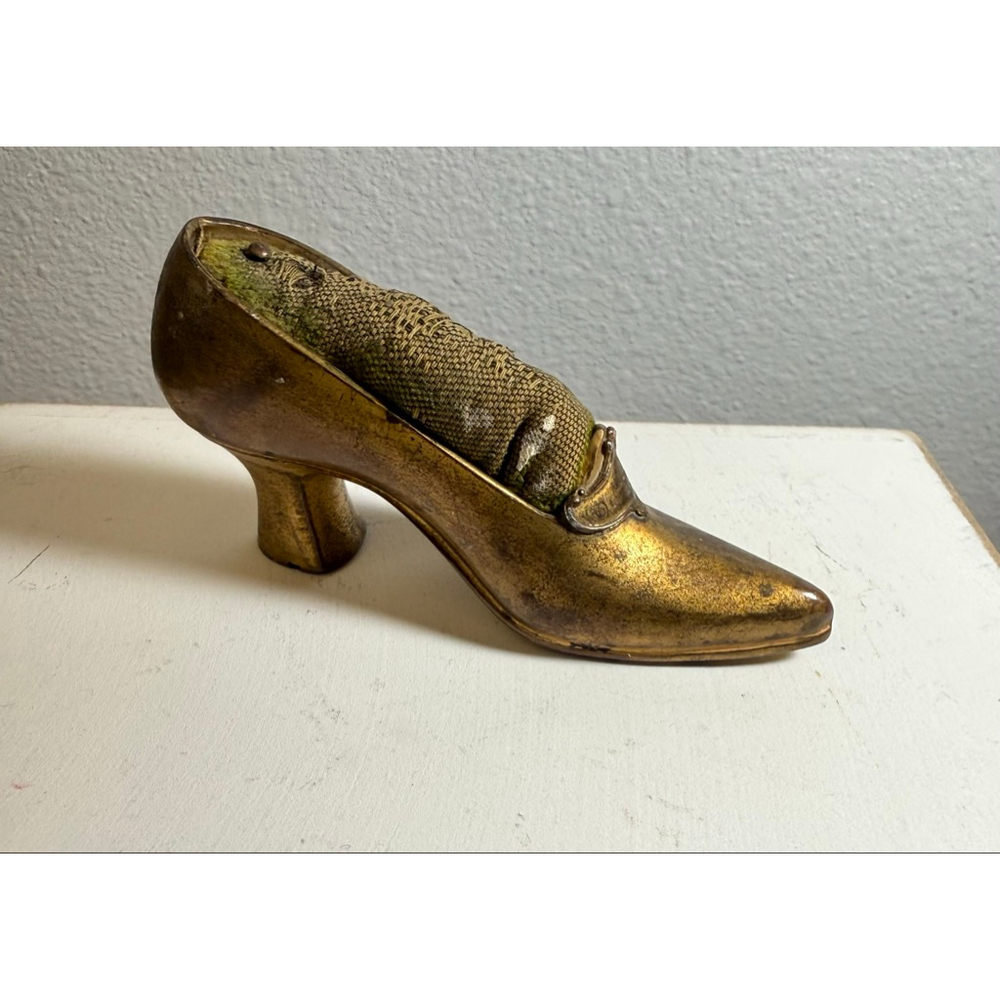 vintage brass shoe pin cushion souvenir USS Oklahoma Victorian - Picture 5 of 12